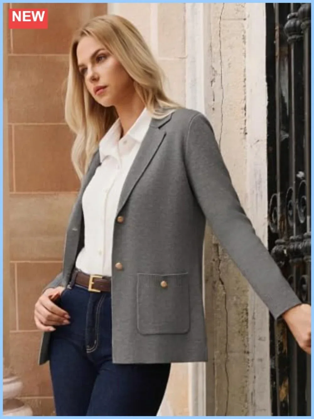 Womens Knit Blazer Long Sleeve Open Front Notch Lapel Business Casual Suit